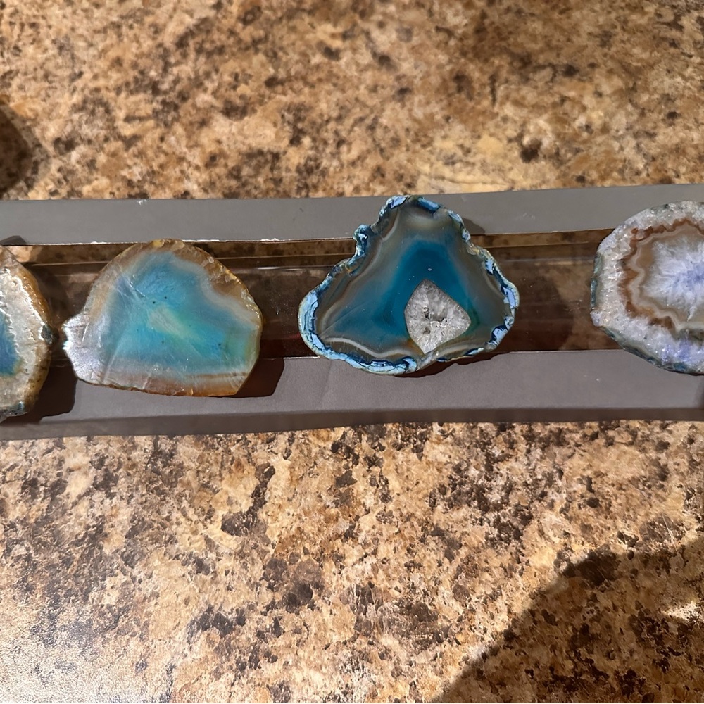 Blue and Brown Agate Napkin Ring Holders (4)